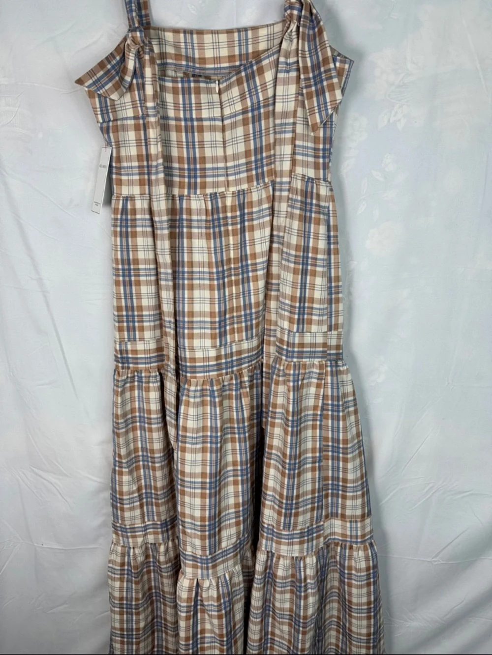 Aura Plaid Tiered Maxi Dress in Beige and Blue - Picture 5 of 5